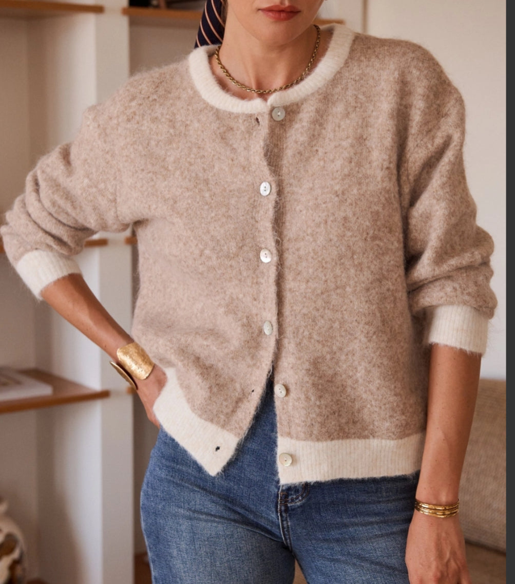 TWO TONE CARDI - 10-14 - BEIGE