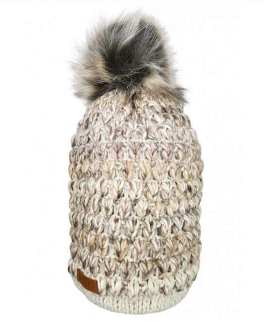 WOOL BLEND FLEECE LINED HAT WITH REMOVABLE POM - OATMEAL