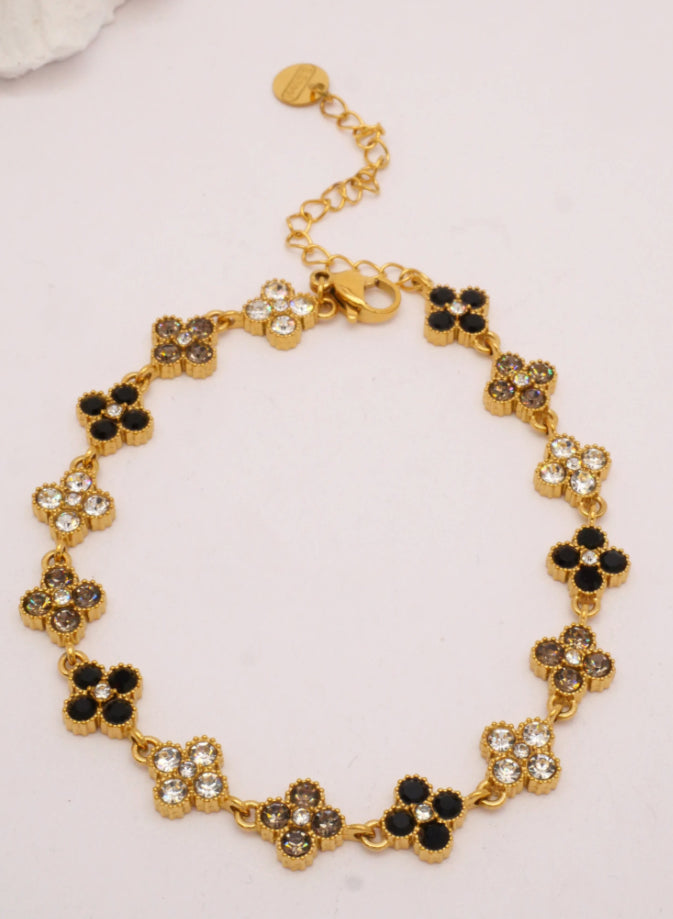 FLOWER CRYSTAL BRACELET- BLACK