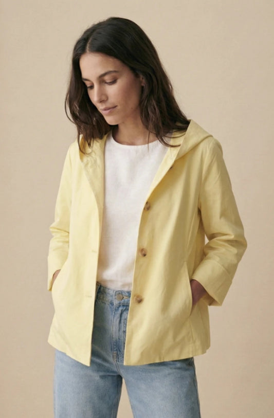 HOODED BUTTON JACKET - 8-14- LEMON