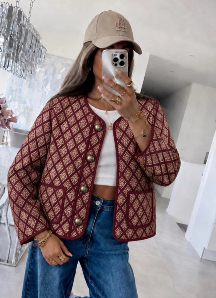 QUILTED JACKET - 8-14- BURGUNDY
