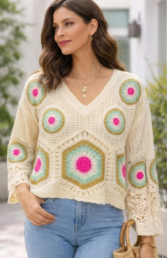 COTTON BLEND CROCHET KNIT - 8-14