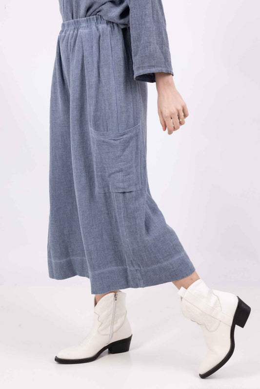 COTTON/LINEN BLEND CROPPED PALAZZO - 10-16 - BLUE