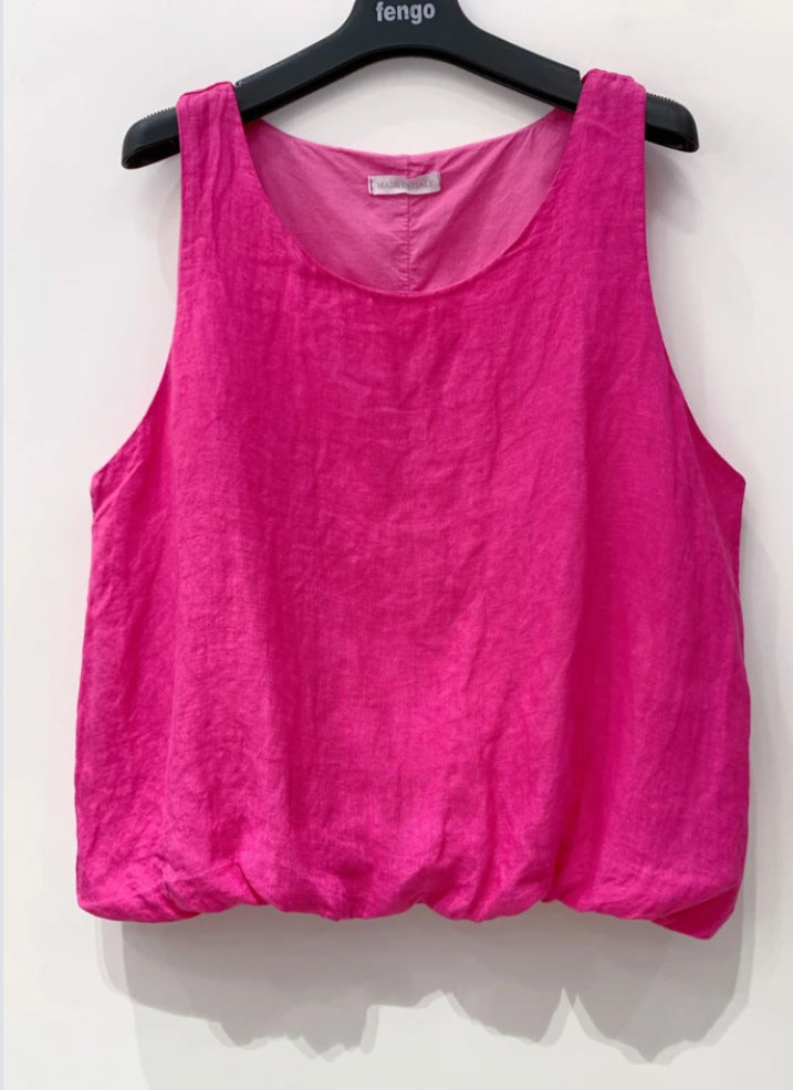 LINEN PUFF HEM TANK TOP - 8-14 - FUSCHIA
