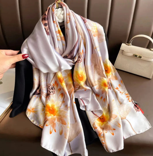 BLOSSOM PRINT SILK FEEL SCARF