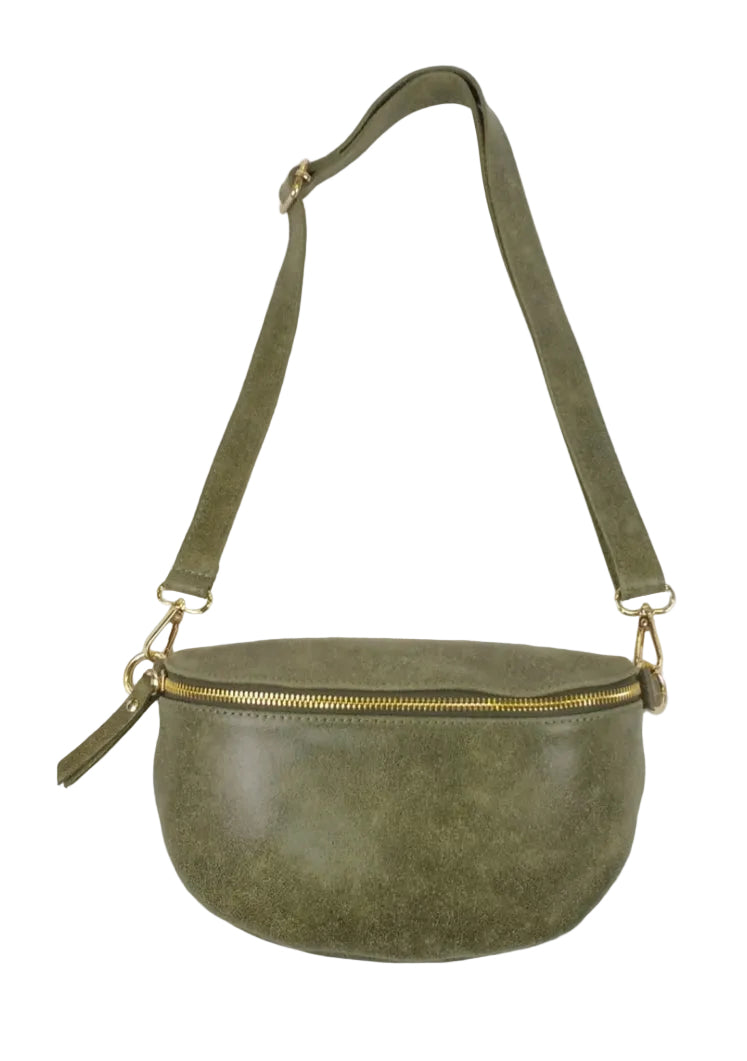 LEATHER SLING CROSSBODY- KHAKI