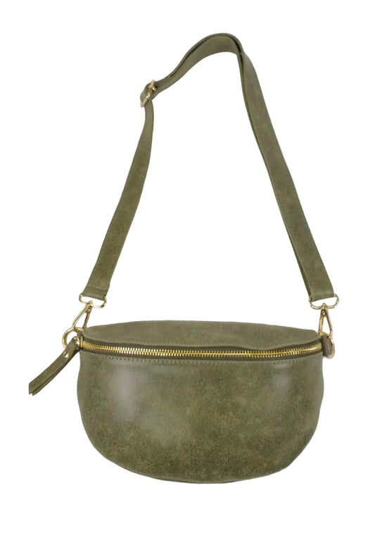 LEATHER SLING CROSSBODY- KHAKI