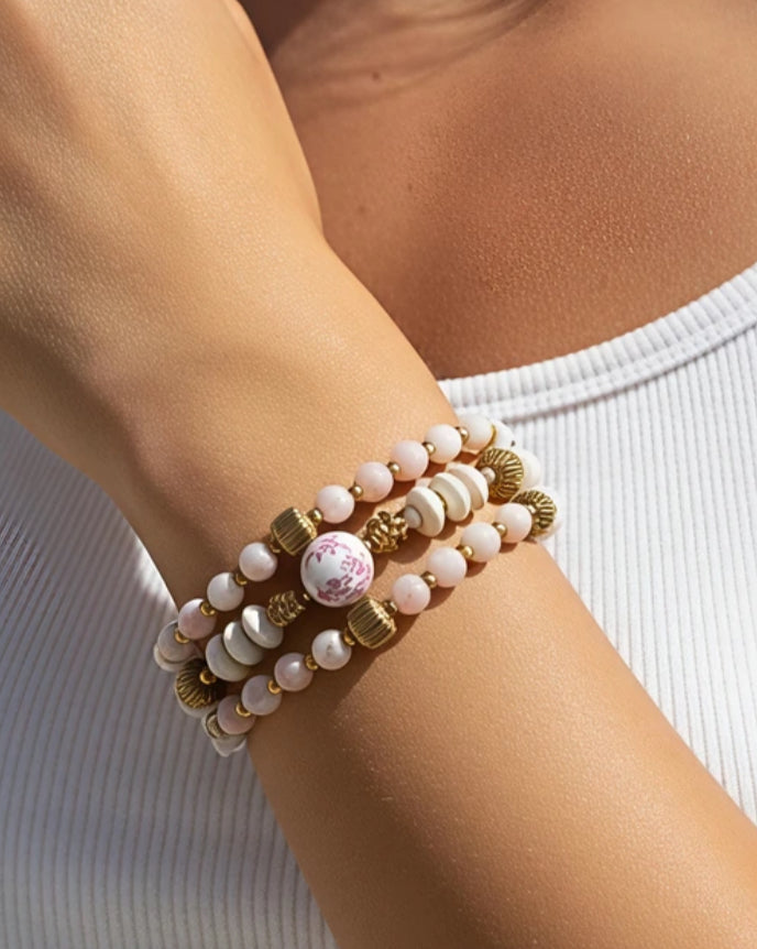 TRIPLE STRAND CERAMIC BEAD BRACELET