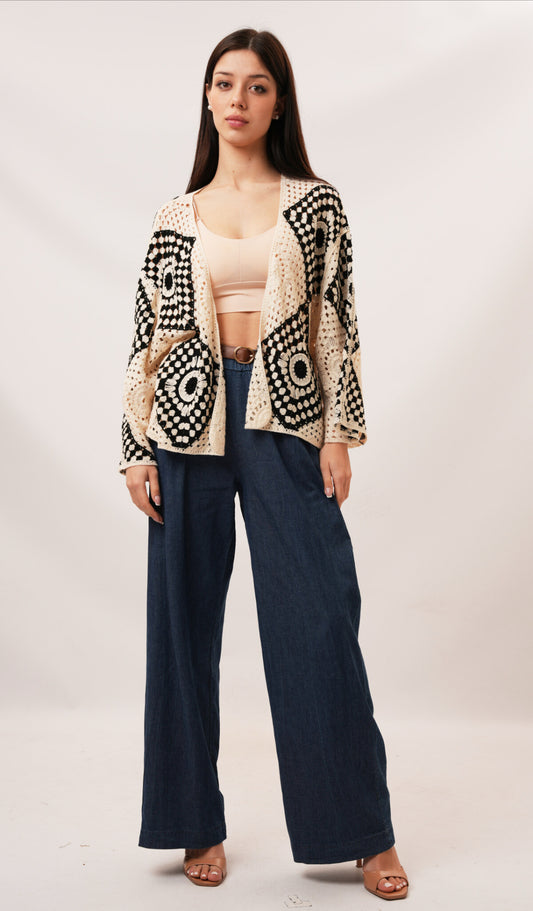 CROCHET CARDI - FREE SIZE - BLACK