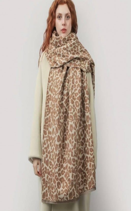 LEOPARD PRINT DOUBLE SIDED SCARF - CAMEL