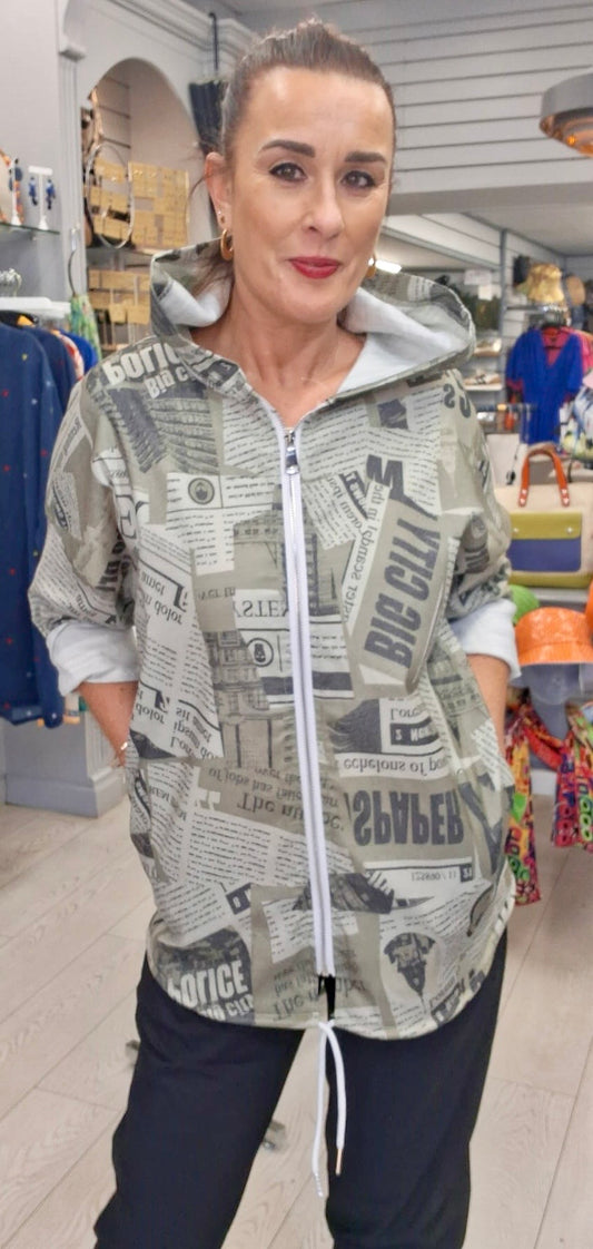 COTTON HOODED PRINT JACKET - 10-16 - KHAKI