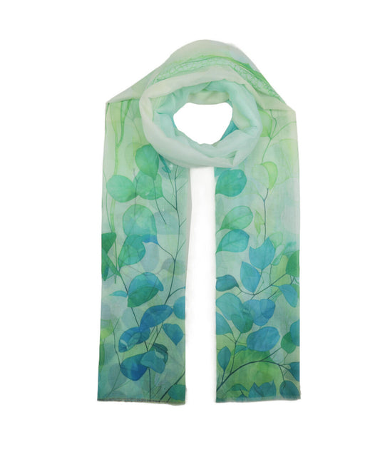 OMBRE LEAF PRINT SCARF - GREEN