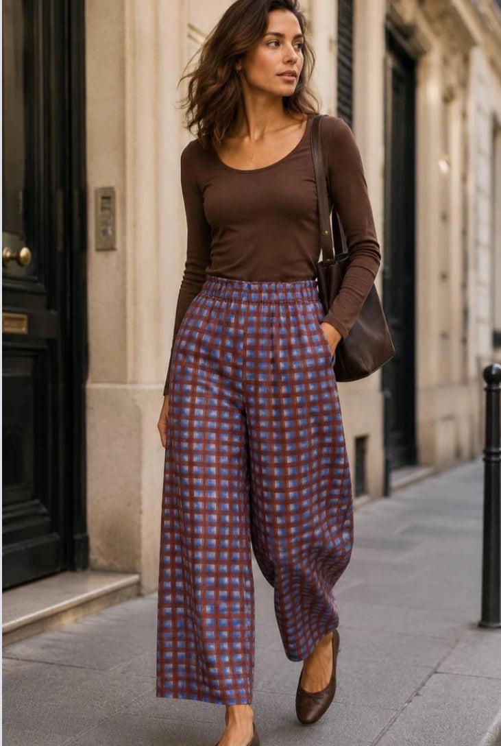 COTTON CHECK PALAZZO - 10-16