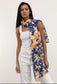TROPICAL FLOWER PRINT SCARF - NAVY
