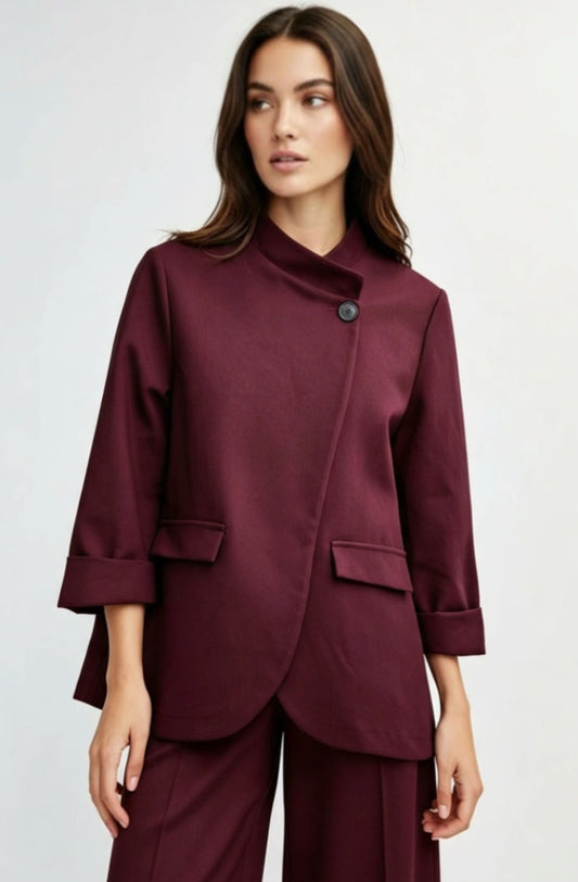 SIDE TIE BLAZER - 10-14 - BURGUNDY