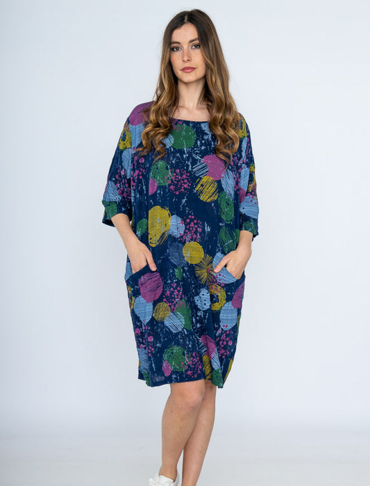 COTTON FLOWER PRINT DRESS - 12-16- NAVY