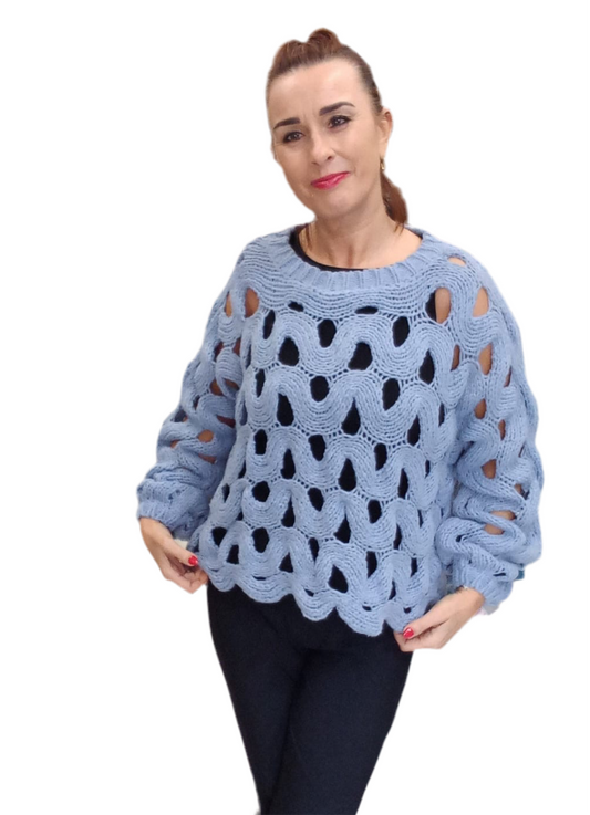 COTTON OPEN WEAVE KNIT - SOFT BLUE -12-18