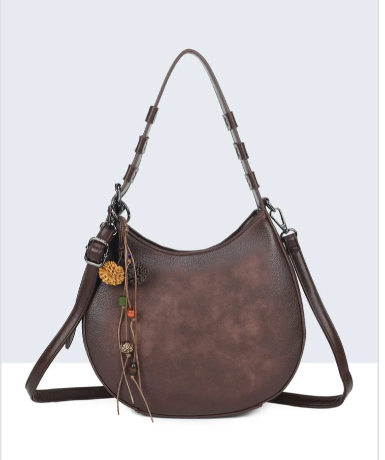 HOBO POM CROSSBODY- CHOCOLATE