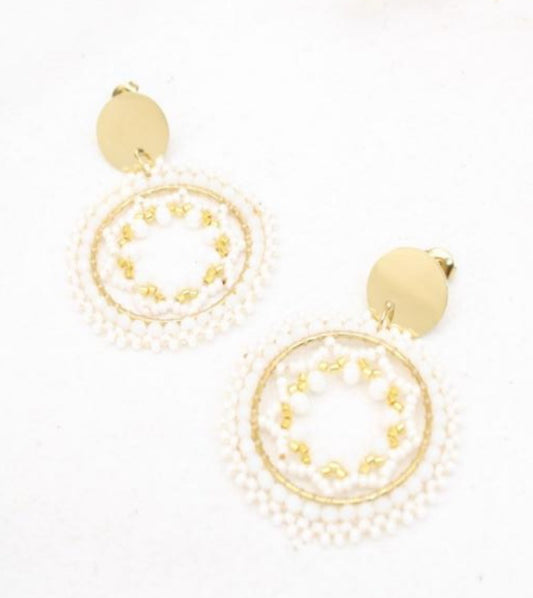 WHITE BEAD STATEMENT EARRINGS