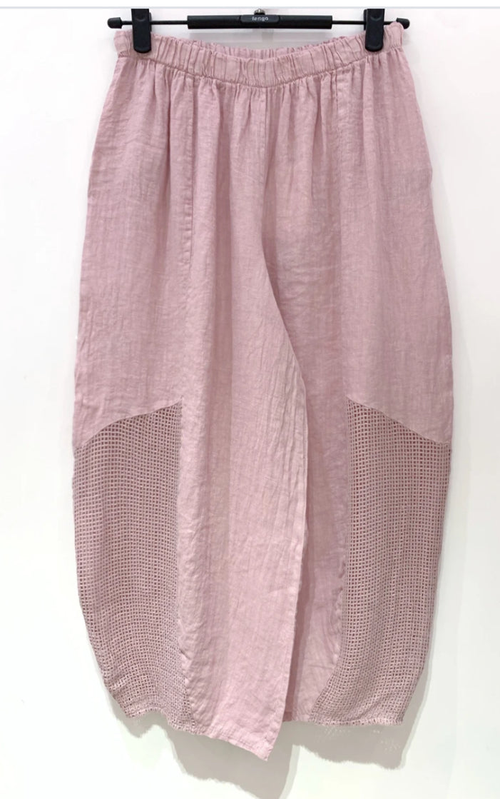 COTTON/LINEN MESH PANTS - 10-16 - PINK