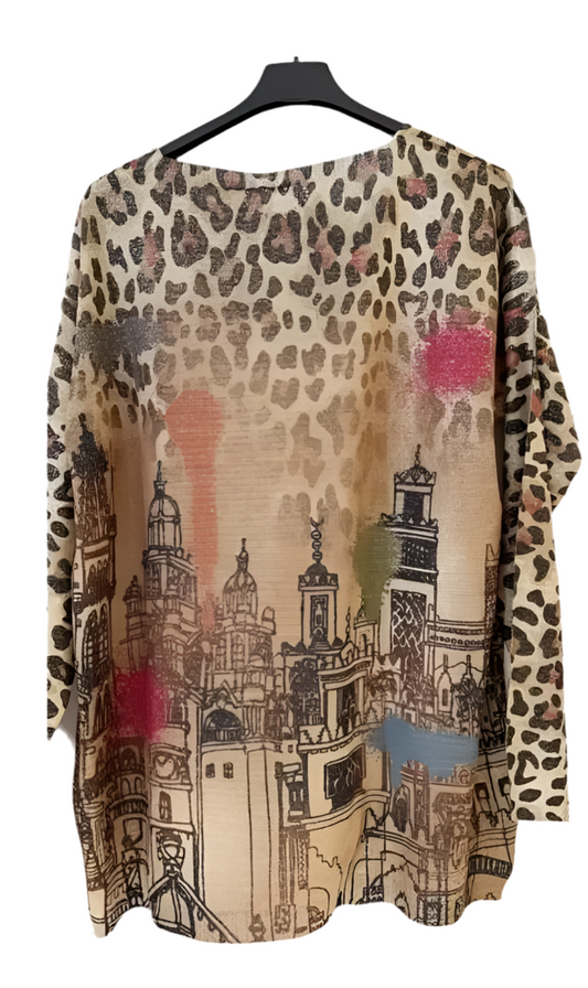 FINE KNIT WITH CITY SCAPE PRINT - 12-16