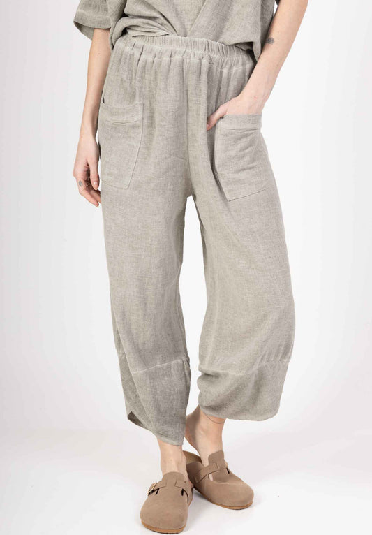 COTTON/LINEN BLEND TULIP HEM PANTS - 10-16 - LIGHT KHAKI