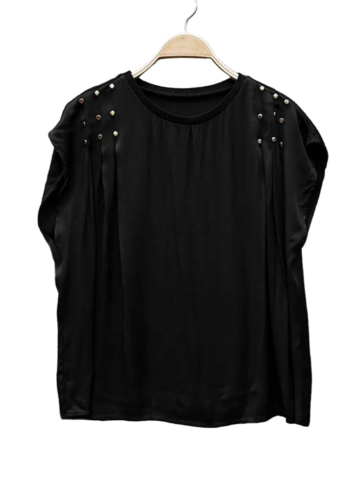 STUD PLEAT TEE - 10-16 - BLACK