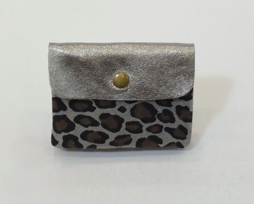 METALLIC ANIMAL PRINT CARD WALLET - LEATHER