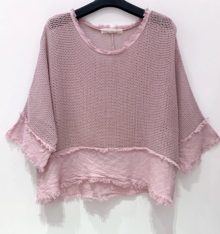 LINEN MESH TOP - 10-16 - PINK