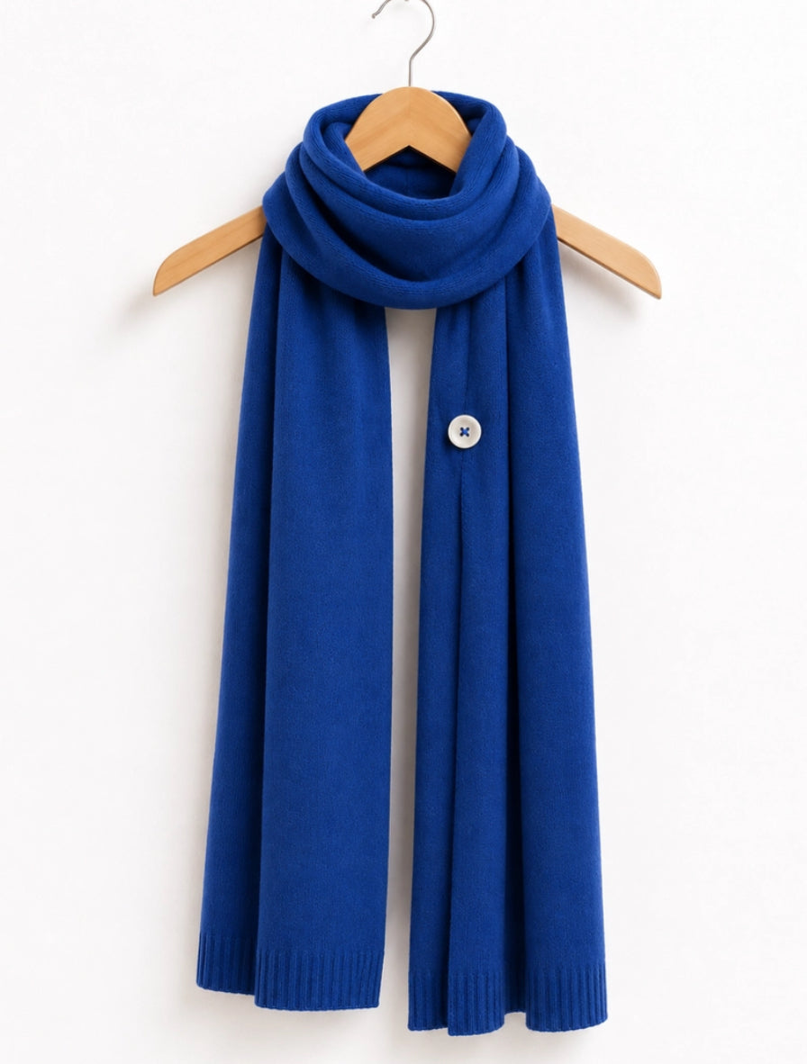 CASHMERE & MERINO WOOL BLEND BUTTON SCARF - BLUE