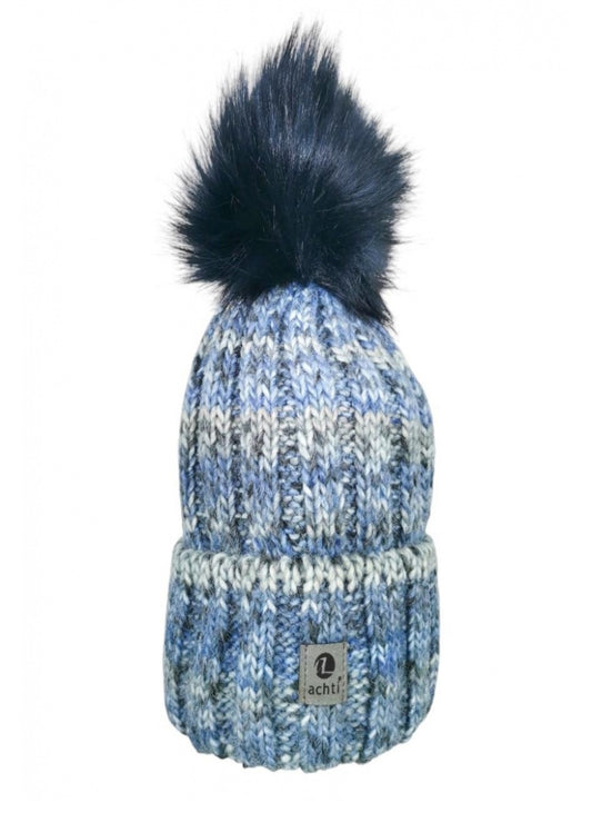 WOOL BLEND FLEECE LINED HAT WITH REMOVABLE POM - NAVY