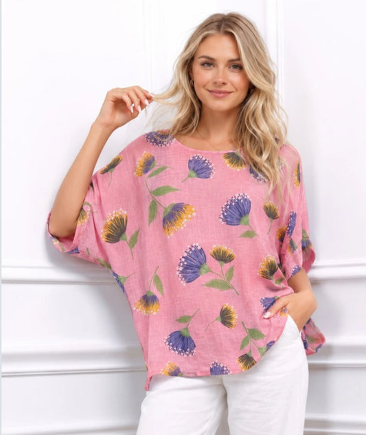 COTTON FLORAL PINK TOP - 10-16 - PINK
