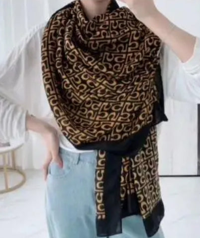 CAMEL/BLACK PRINT SCARF