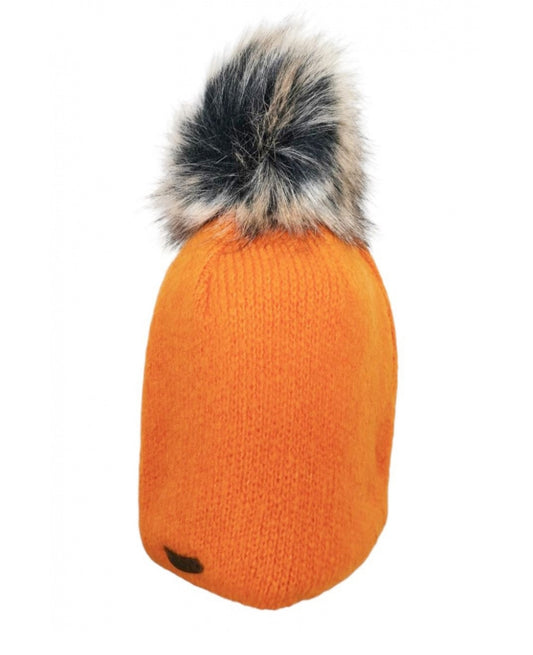 FLEECE LINED HAT WITH REMOVABLE POM - ORANGE