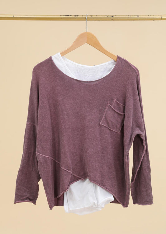 COTTON LAYERED TOP - BURGUNDY - 10-14/16