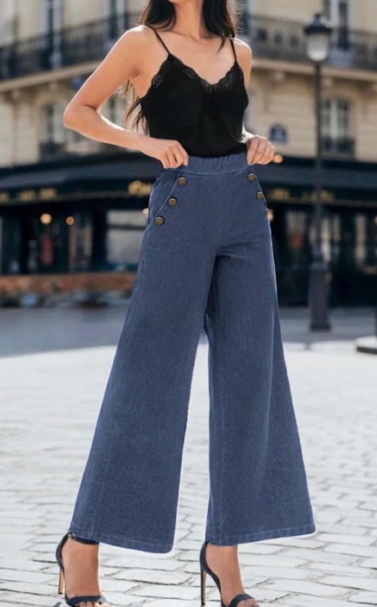 BUTTON DETAIL DENIM PALAZZO - SIZES 8,10,12,14 & 16