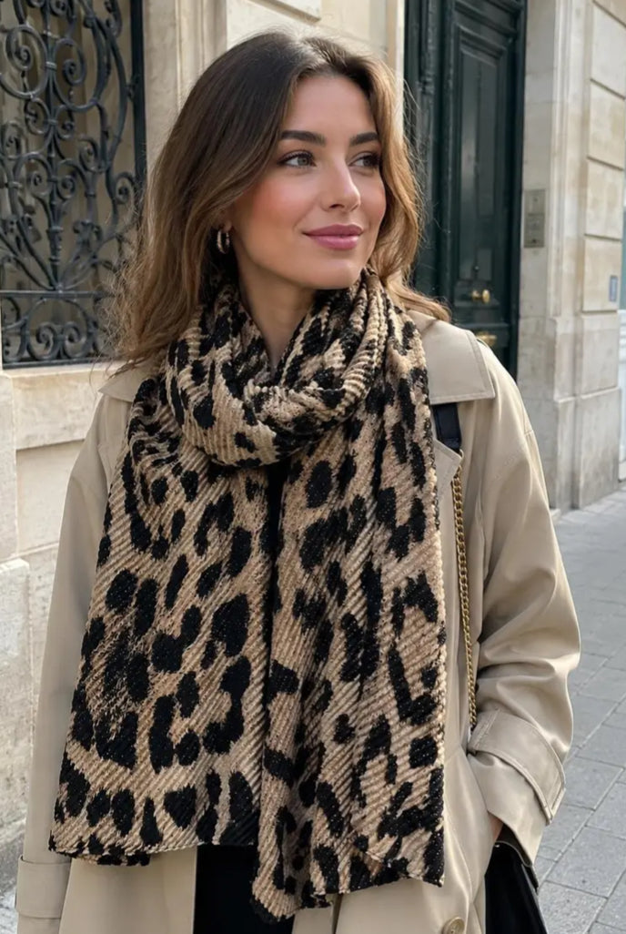 TEXTURED FOIL ANIMAL PRINT SCARF