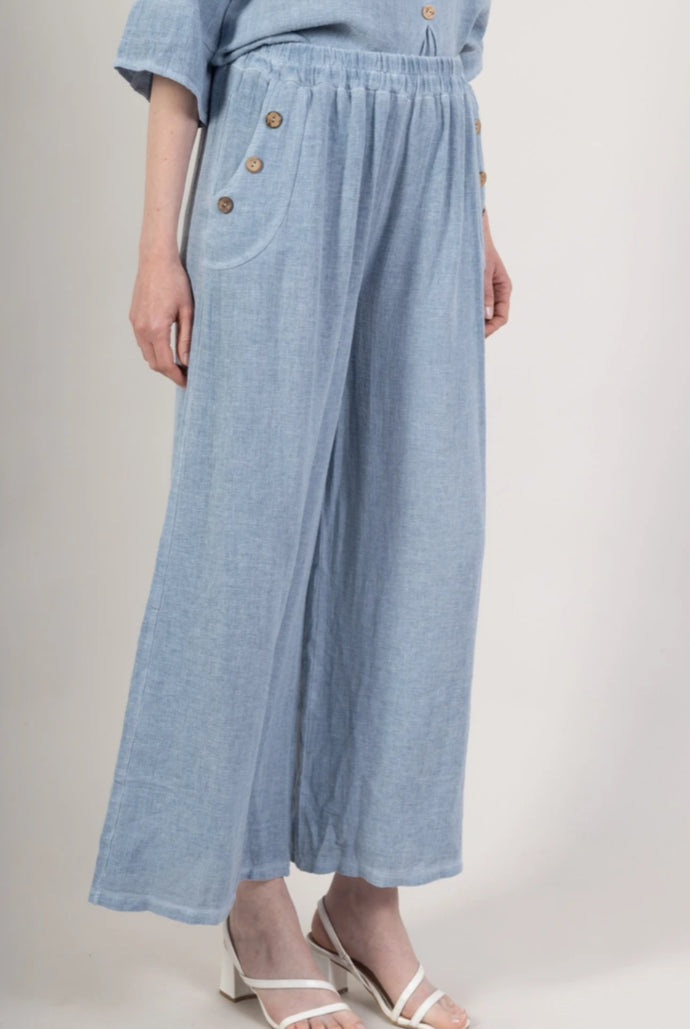 LINEN/COTTON BUTTON PALAZZO - 10-16 - BLUE
