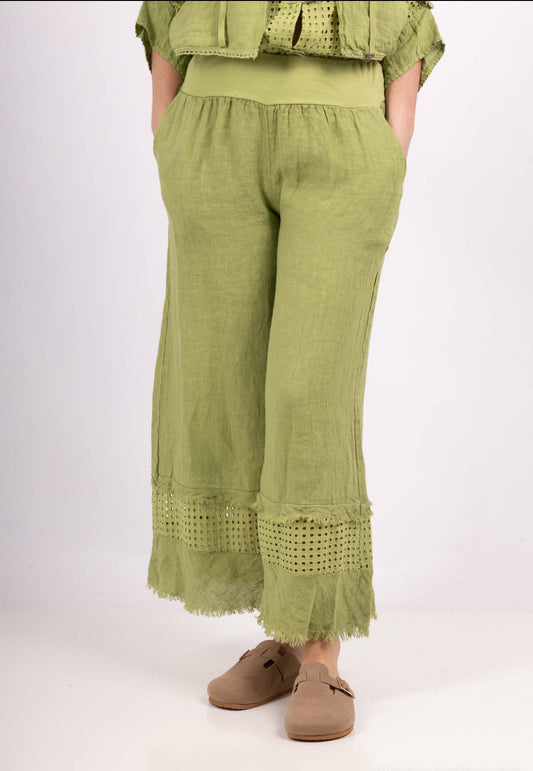 LINEN MESH DETAIL PANTS - 10-16 - LIME