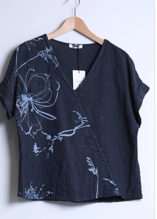 FLORAL PRINT LINEN TOP - 10-16