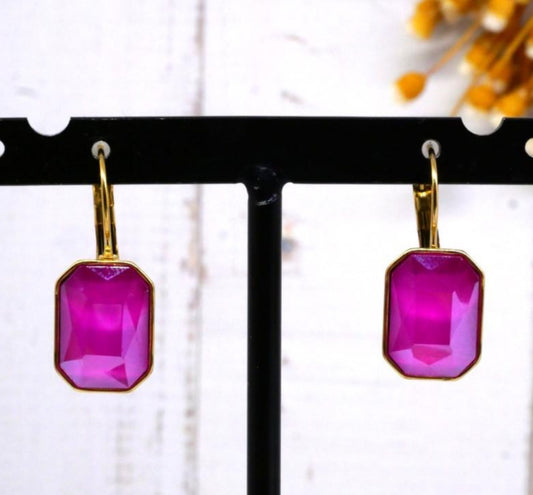 FUSCHIA RECTANGULAR DROP EARRINGS