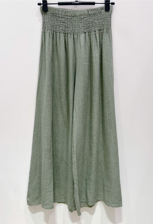 ELASTIC WAIST LINEN PANTS - 10-16 - KHAKI