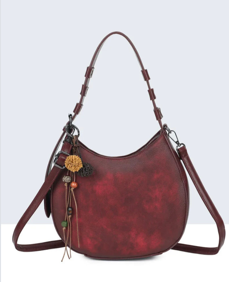 HOBO POM CROSSBODY - BURGUNDY