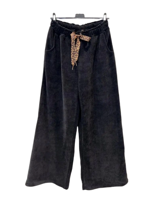 VELOUR WIDE LEG PANTS - BLACK - 12-16