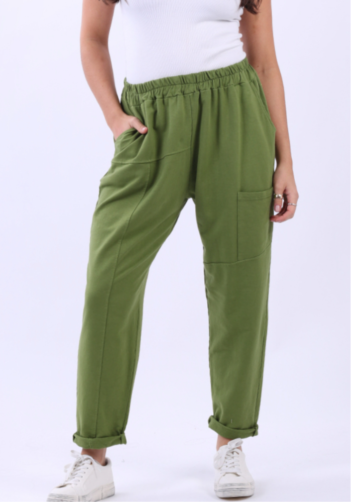 POCKET DETAIL COTTON PANTS - 10-16 - OLIVE