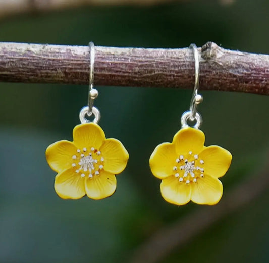 BUTTERCUP SILVER PLATED HAND ENAMELLED EARRINGS