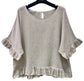 FRILL TRIM COTTON LINEN TOP - 10-16
