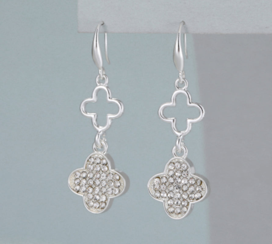 DIAMANTE PETAL DROP EARRINGS - SILVER