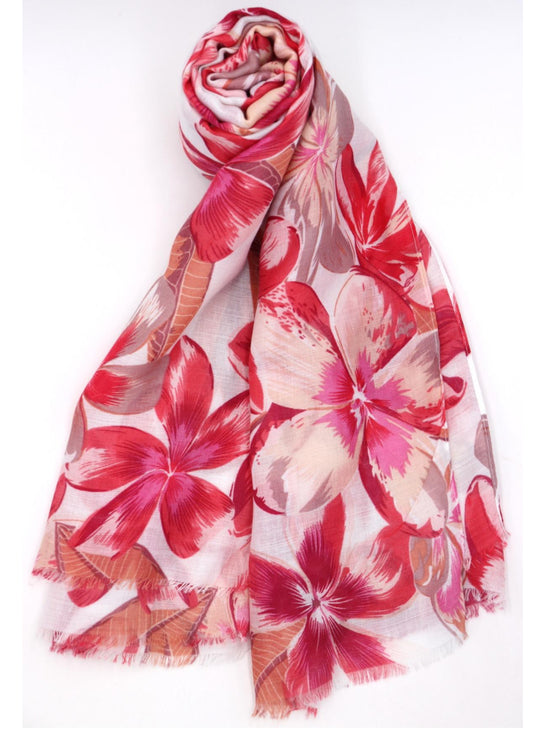 COTTON BLEND FLORAL SCARF - FUSCHIA