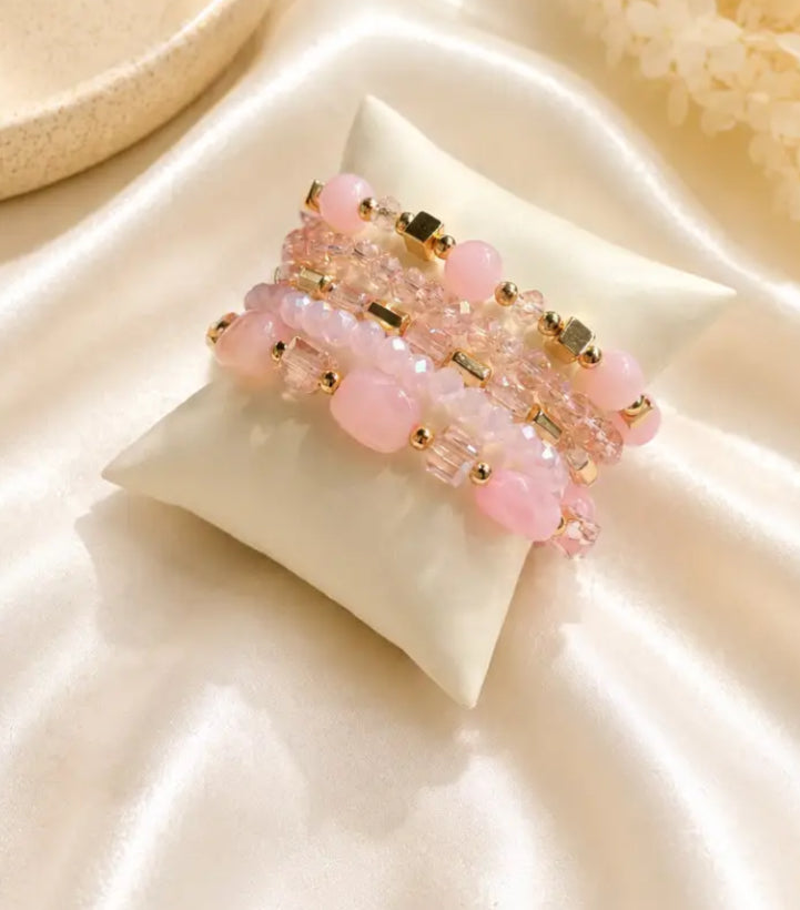 BEADED BRACELET STACK - PINK